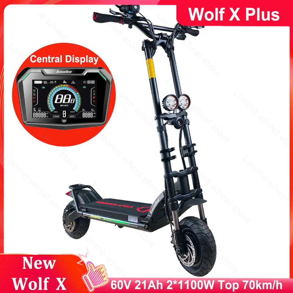 Original Kaabo Wolf Warrior X 10inch 60V 21Ah 60V 28Ah Battery Top speed 70km/h Electric Scooter with Hydraulic Shock Absorption AXSSIBLZ