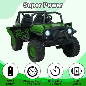24V 5AH 2 Seater Power Wheels 4WD Kids' Electric Vehicles UTV Ride On Car Spring Absorber Wireless Bluetooth (Green) AXSSIBLZ