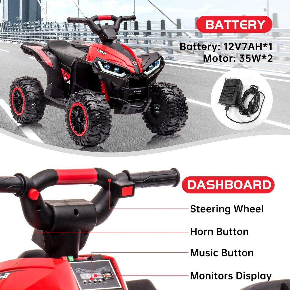 12V Kids Ride on ATV Quad 2x35W Powerful 4-Wheeler Electric Vehicle with Parent Control, Spring Suspension,LED Lights,AUX Port AXSSIBLZ