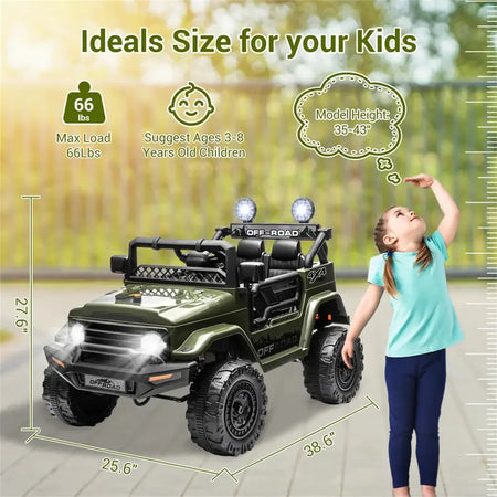 12V 3-8 Years Kids Ride On Car with 2 Seater Electric Vehicle Toy Truck w/Remote Control Rechargeable Christmas Gift AXSSIBLZ