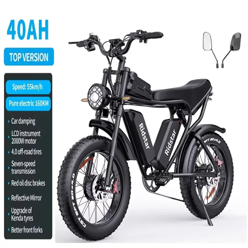 Ridstar Q20 Pro 2000W Electric Beast - Dual Motor, 60KM/H Speed, 20” Fat Tire Mountain Bike AXSSIBLZ