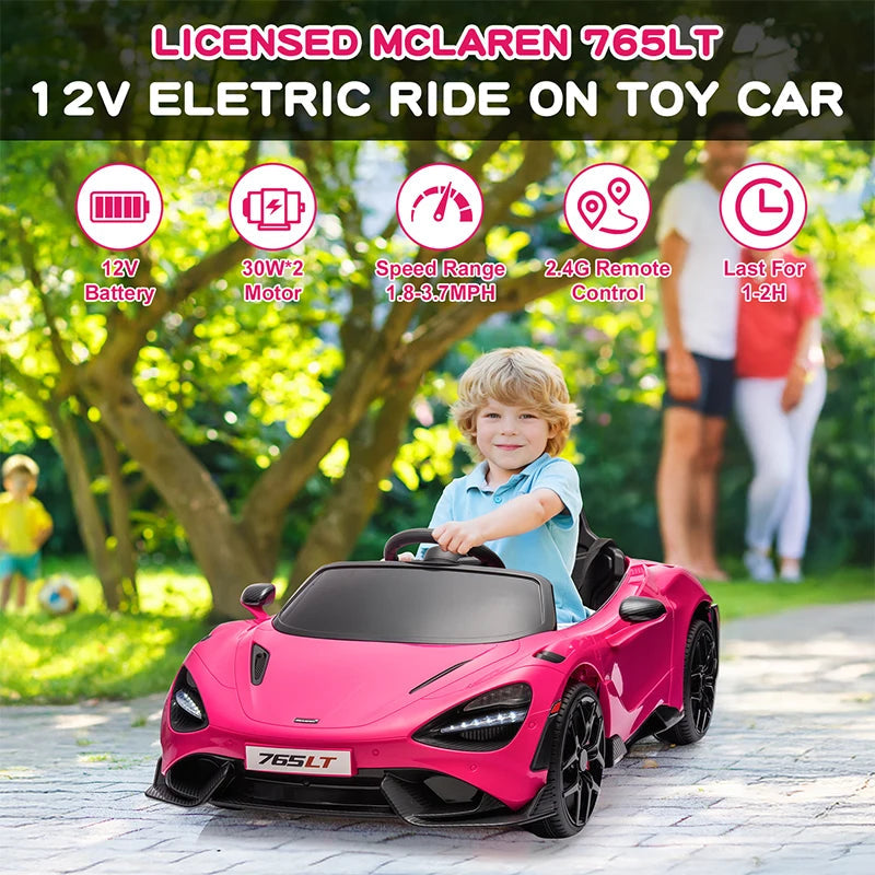 12V Licensed McLaren 765LT Kids Ride On Toy,Electric Vehicle for Toddler Age 3+,Battery Powered Ride On Car with Hydraulic Doors AXSSIBLZ