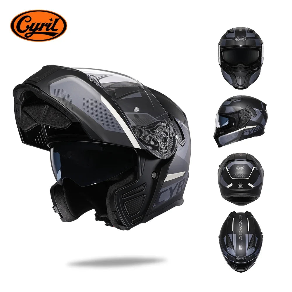 Full Face Motorcycle Helmet with Dual Visor Cyril Flip-up Motorcycle Helmet with Bluetooth Slot For Adult DOT Approved Helmet AXSSIBLZ