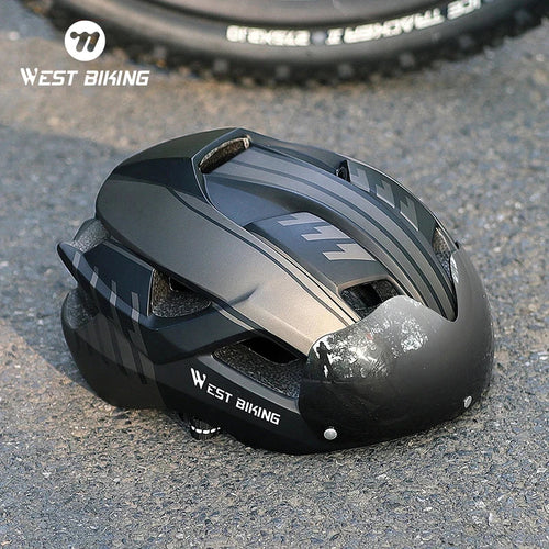 WEST BIKING Integrated Ultralight Bike Helmet With Taillight Goggle Men Women Cycling Safety Hat MTB Road Bike Motorcycle Helmet AXSSIBLZ