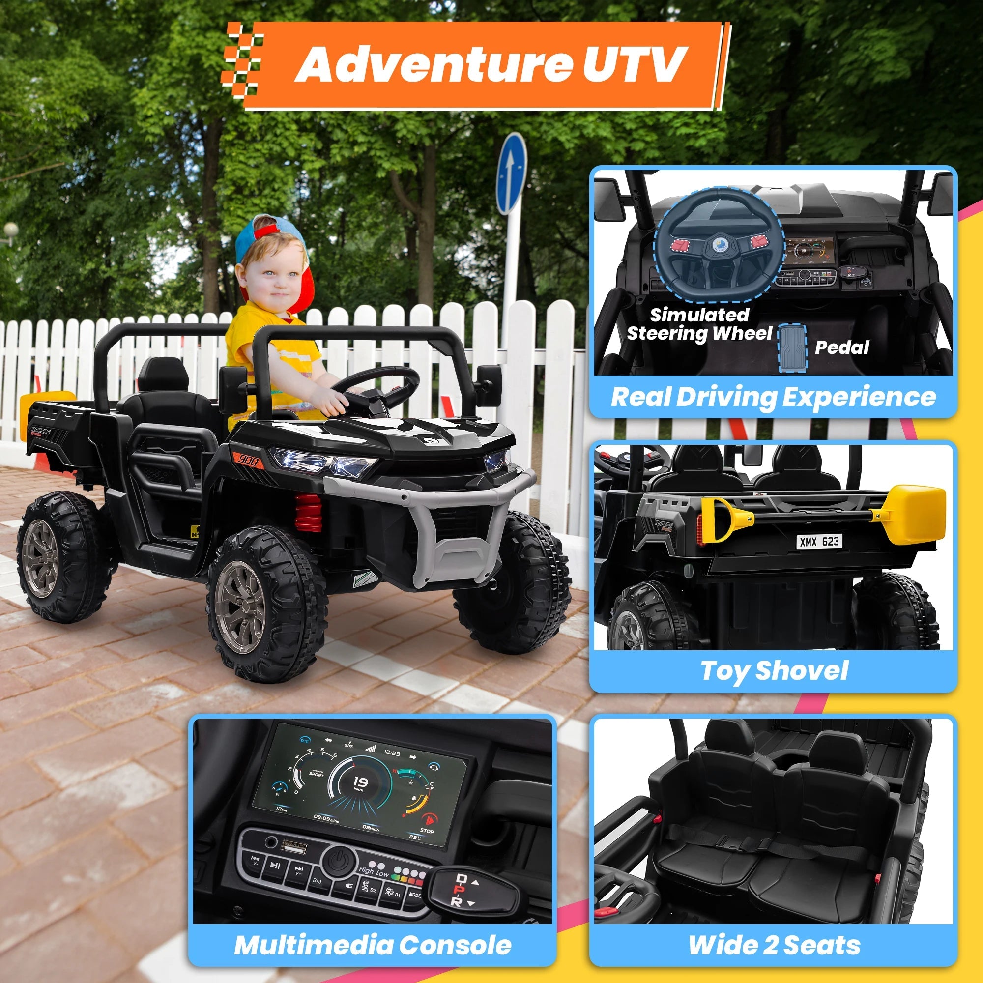 24V Ride on Dump Truck, 2 Seater Kids UTV Electric Car w/2.4G Remote Control, 4 Wheeler, Bluetooth Music, LED Lights, 24 Volt Ba AXSSIBLZ