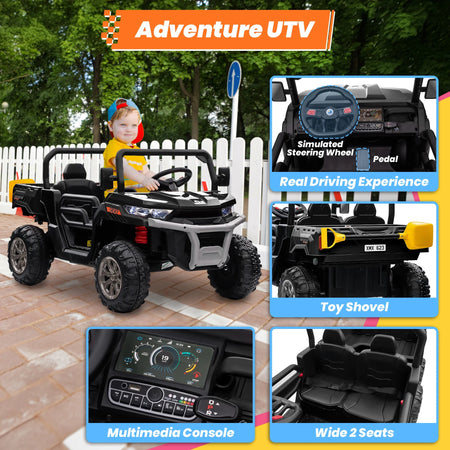 24V Ride on Dump Truck, 2 Seater Kids UTV Electric Car w/2.4G Remote Control, 4 Wheeler, Bluetooth Music, LED Lights, 24 Volt Ba AXSSIBLZ