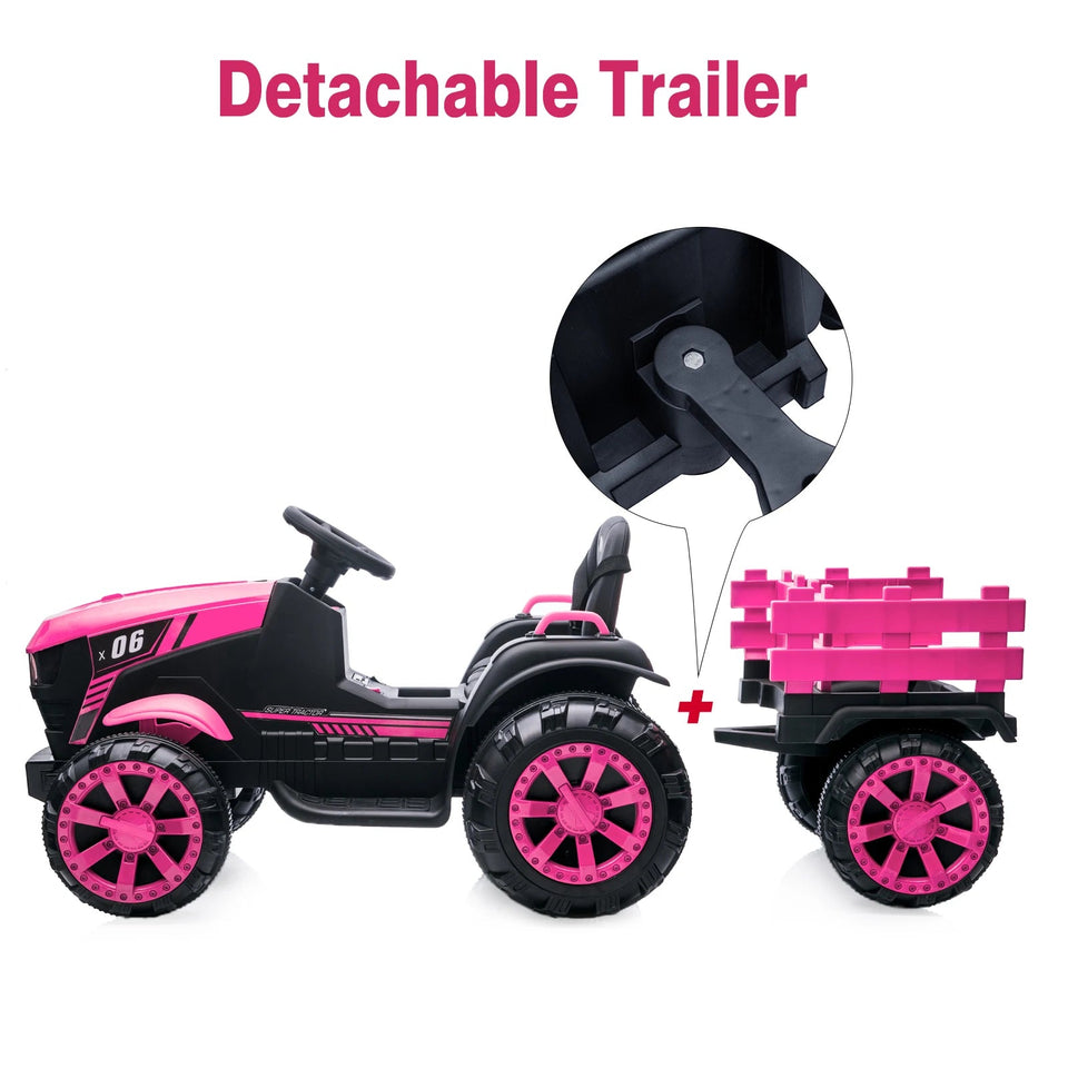 Kids Ride On Tractor with Trailer 12V Battery Powered Electric Kids Car Vehicle Toys with Dual Motors,Remote Control,LED Lights AXSSIBLZ
