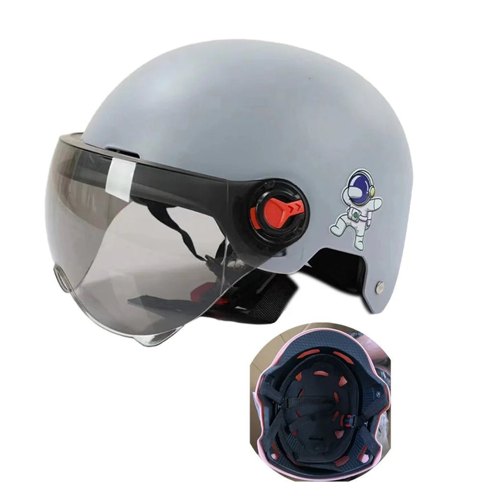 Men Motorcycle Helmet,Woman Electric Motor Car Scooter Bike Open Face Half Helmet,Anti-UV Safety Hat Bicycle Cap with Goggles AXSSIBLZ