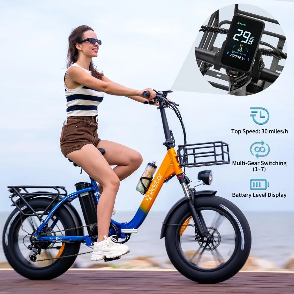 VoltCruise 1000W/1500W Electric Folding Bike – 48V Removable Battery, 30 MPH, 20''/26'' Fat Tires, 7-Speed AXSSIBLZ