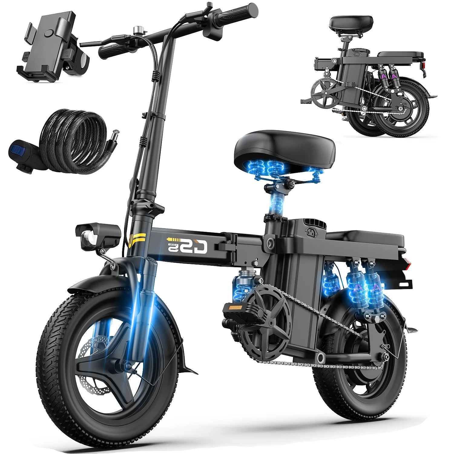 Electric Bike for Adults Teen-Folding Electric Bicycle 750W Peak Motor,20+MPH 35 Miles,Commuter Ebike 48V 15AH Removable Battery AXSSIBLZ