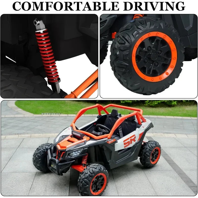 24V 7AH 2 Seater Power 25" 4WD Largre Kids' Electric Vehicles with Remote Control UTV Ride EVA Tires, Spring Absorbers, Orange AXSSIBLZ