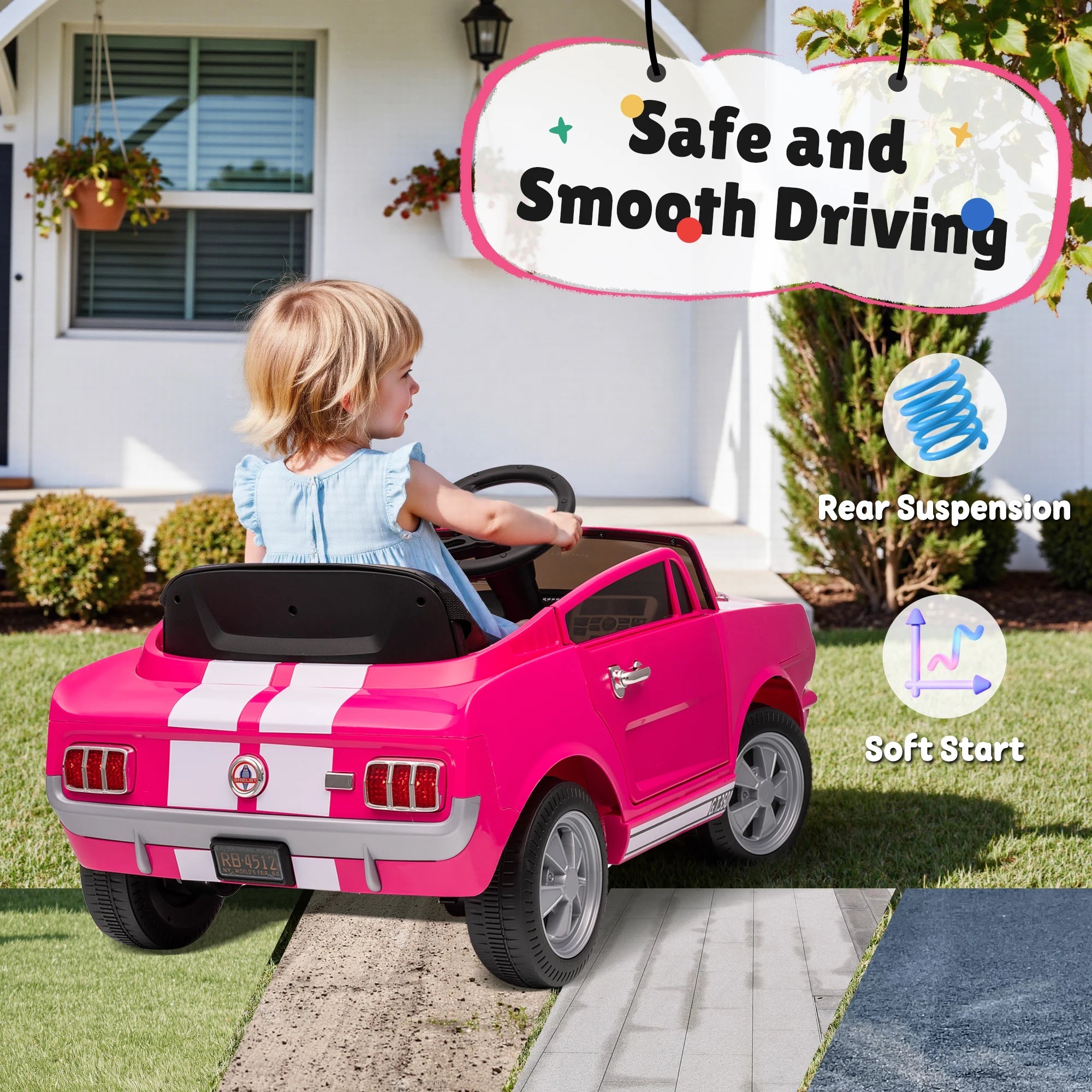 [Official Licensed]Shelby GT350 Kids Electric Car 12V 2WD W/ Parent Remote Control & Safety Belt - All-Terrain Ride-On Toy - Per AXSSIBLZ