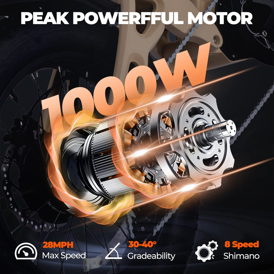 1000W mountain adult electric bicycle 48V20AH motorcycle style electric bicycle 20 inch dual oil disc off-road electric bicycle AXSSIBLZ