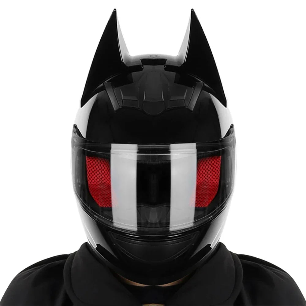Motorcycle Helmet Full Face Bat Ears For Man Detachable Horns Summer Breathable Motorcross Racing MotorBike Safety Moto Helmets AXSSIBLZ