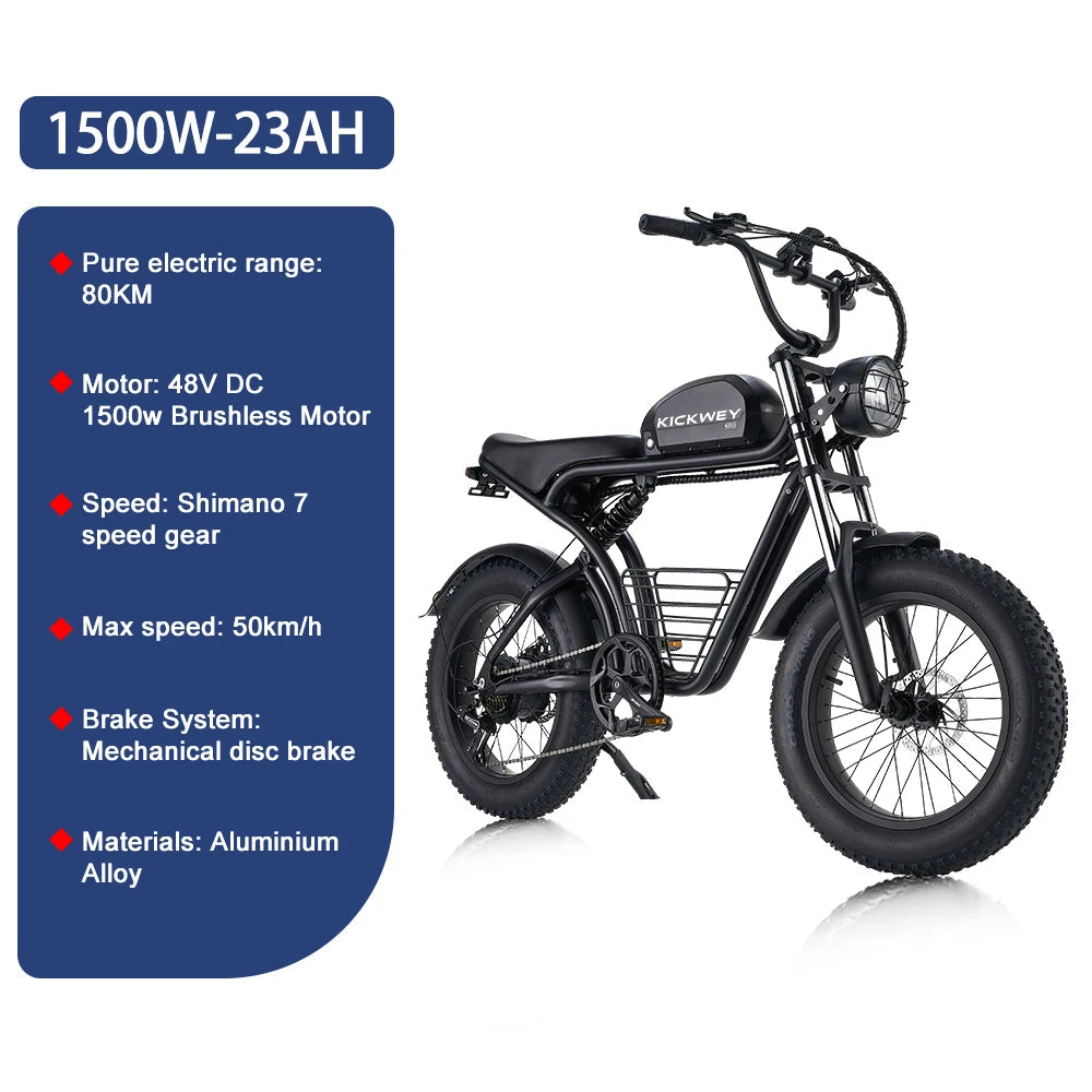 K7Pro 2000W Electric Fat Tire Ebike – 20” Wheels, 31MPH, 48V/23Ah Removable Battery AXSSIBLZ