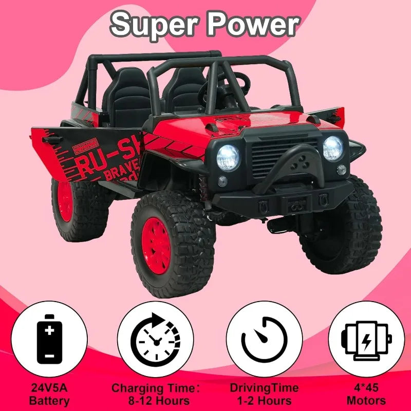 24V 5AH 2 Seater Power Wheels 4WD Kids' Electric Vehicles UTV Ride On Car for Kids, Spring Absorber, Wireless Bluetooth (Red) AXSSIBLZ