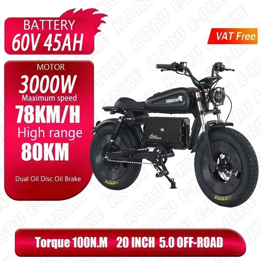 New pattern Electric Bicycle HIMOTO 3000W High Power Motor 60v 45ah battery E-bike Thick tire urban leisure adult Electric Bike AXSSIBLZ