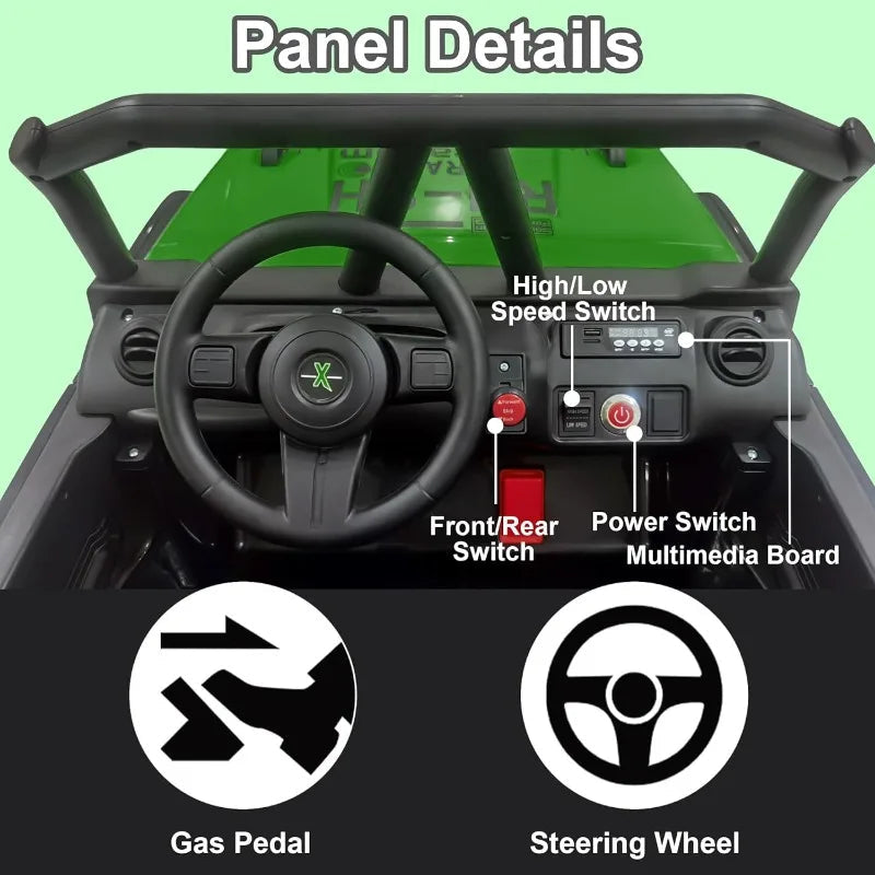 24V 5AH 2 Seater Power Wheels 4WD Kids' Electric Vehicles UTV Ride On Car Spring Absorber Wireless Bluetooth (Green) AXSSIBLZ
