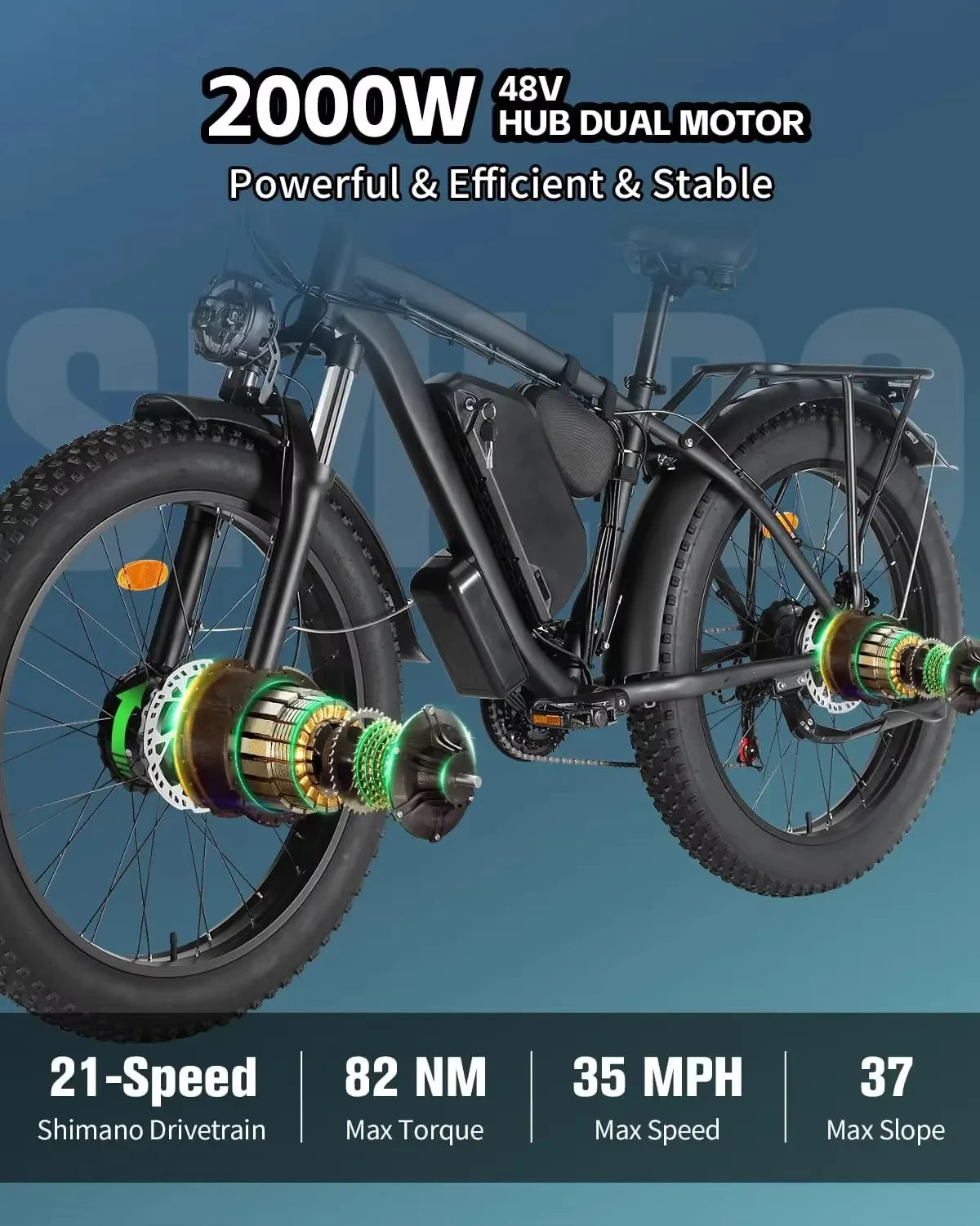 B1 Dual Motor 48v 22.4ah Battery 26 Inch ThunderDrive 2000W All-Terrain Hydraulic Brake Electric Bike AXSSIBLZ