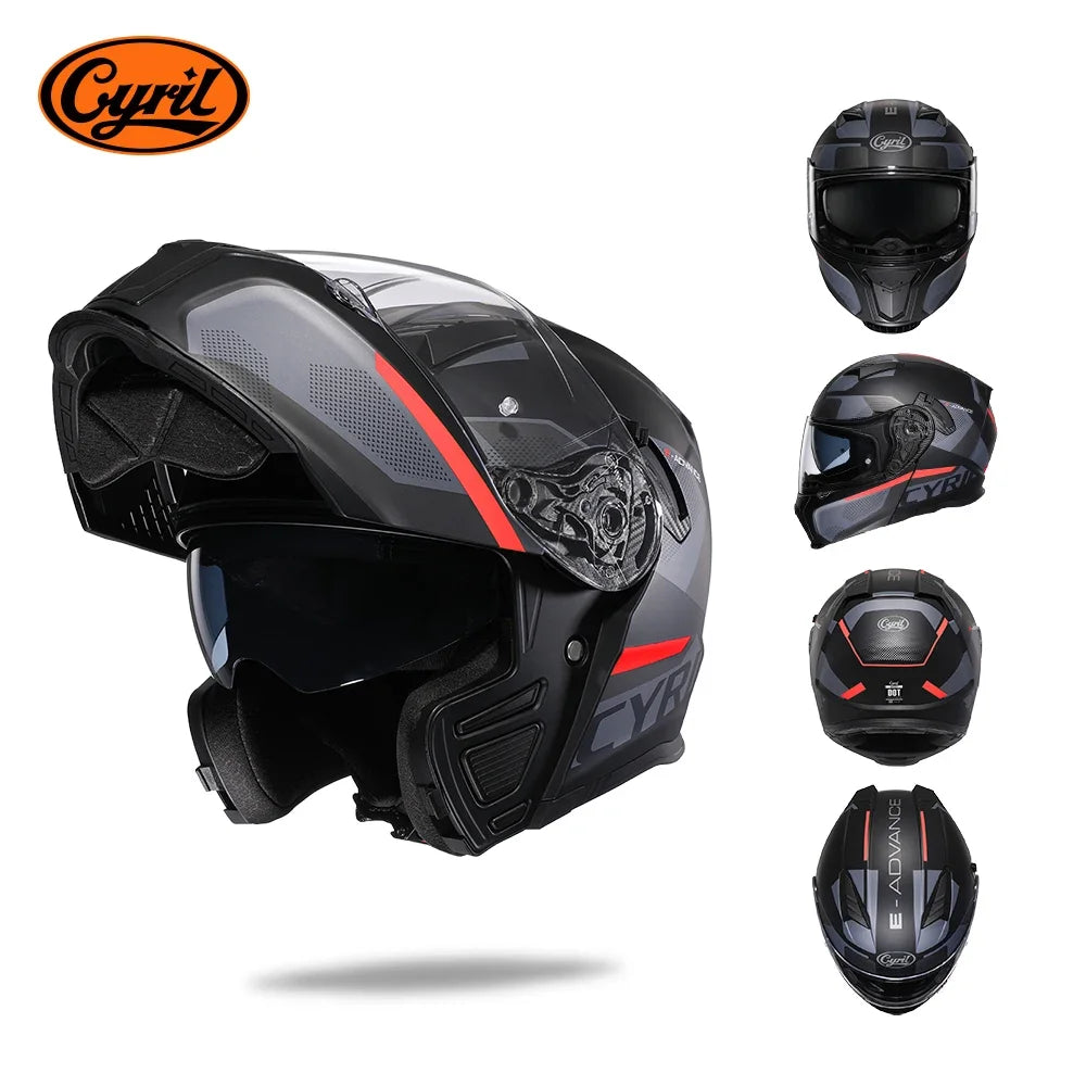 Full Face Motorcycle Helmet with Dual Visor Cyril Flip-up Motorcycle Helmet with Bluetooth Slot For Adult DOT Approved Helmet AXSSIBLZ