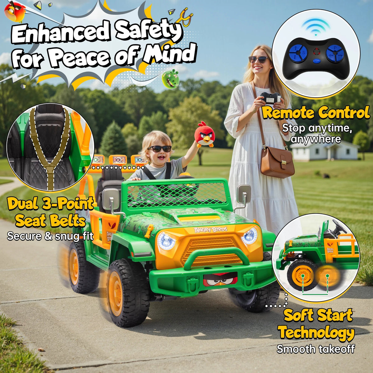 Funappy Birthday on Wheels Kids Electric Ride-On Car – 4WD Off-Road, Dual Seats, Remote Control, Bluetooth, for Ages 3-8 AXSSIBLZ