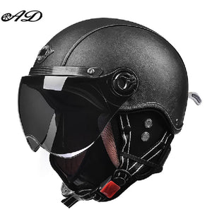 AD Retro Motorcycle Helmets with Harley Visor Leather Helmet for Man Electric Motorbike Vintage Protected Motor Safety Cap AXSSIBLZ