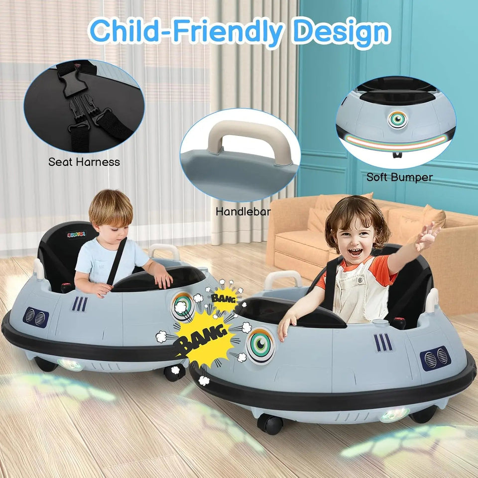 Electric Bumper Car for Kids & Toddlers, 12V Ride On UFO Bumping Toy Car Gifts, Manual and Remote Control, LED Lights, 360 Degre AXSSIBLZ