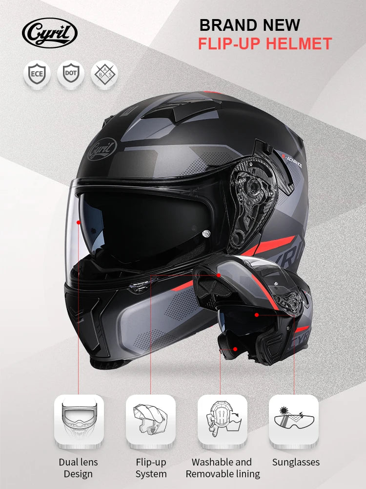 Motorcycle Helmet Dual Visor Modular Flip Up Full Face Helmet for Adult Men Women DOT ECE Approved Casco Moto CYRIL AH121 AXSSIBLZ