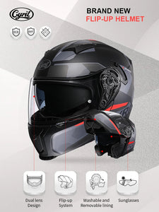 Motorcycle Helmet Dual Visor Modular Flip Up Full Face Helmet for Adult Men Women DOT ECE Approved Casco Moto CYRIL AH121 AXSSIBLZ