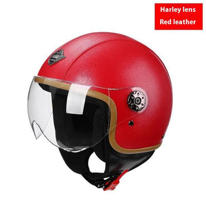 Four Season Universal Classic Retro Leather Electric Bike Motorcycle Helmet Harley Helmet Scooter Men'S And Women'S Half Helmets AXSSIBLZ