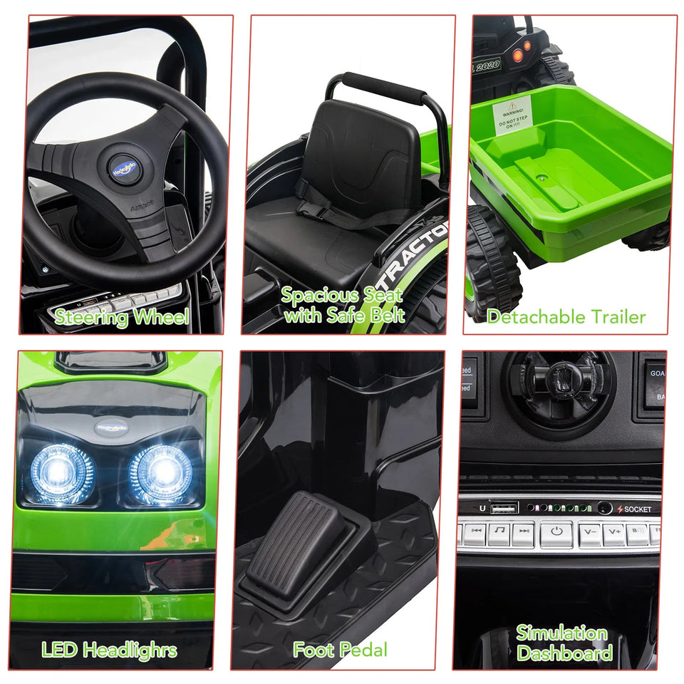 12V Kids Ride-On Tractor with Trailer,Remote Control,Music,LED Light,Rear Wheels Suspension,Battery Powered Electric Vehicle Toy AXSSIBLZ