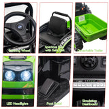 12V Kids Ride-On Tractor with Trailer,Remote Control,Music,LED Light,Rear Wheels Suspension,Battery Powered Electric Vehicle Toy AXSSIBLZ