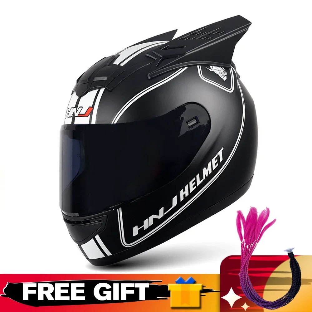 Helmets Motorcycle Personality Horn Motocross Helmet Full Face Motorbike Helmet Breathable Casco Ear Moto Helmets for Men Women AXSSIBLZ