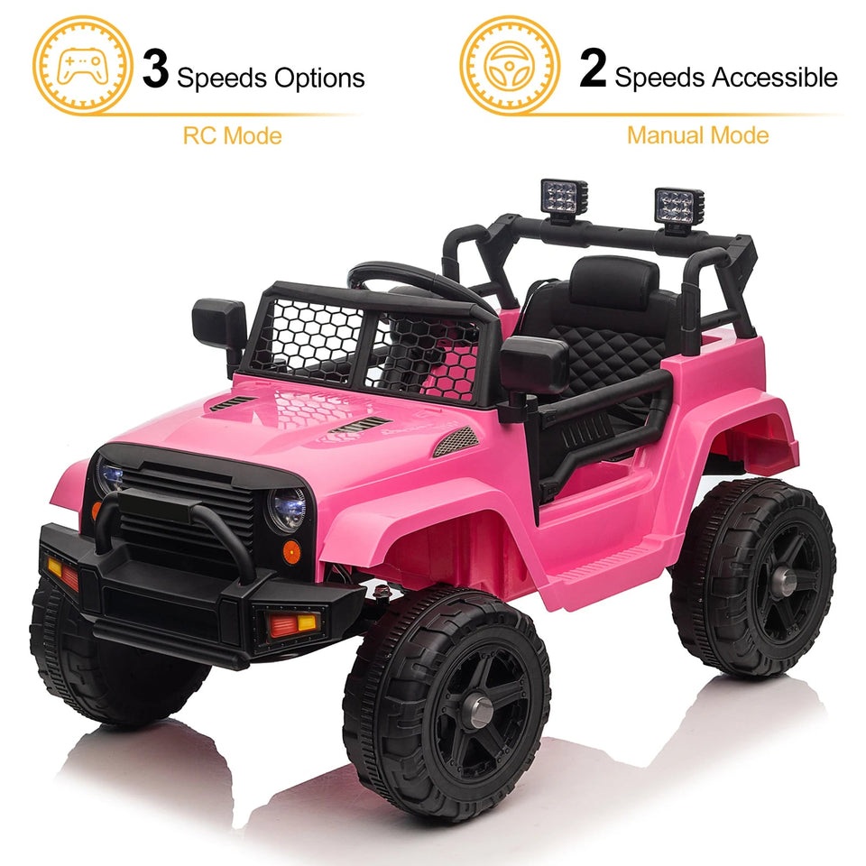 Kids' Ride on Vehicles Dual Drive 12V 4.5A.h with 2.4G Remote Control Jeep Pink Outdoor Fun Toys AXSSIBLZ