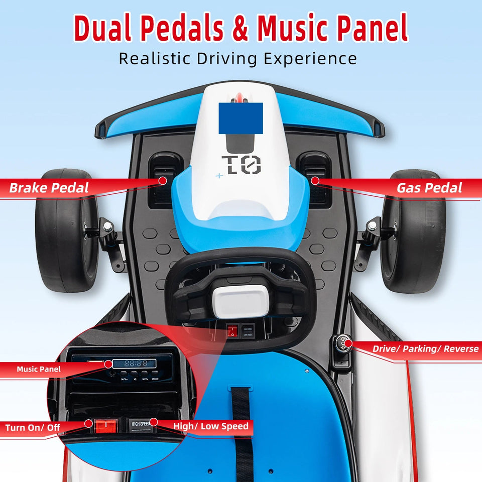 24V Go Kart Ride On Racing Toy for Kids 6+ Ride On Drift Kart with 200W*2 Extra Powerful Motors Large Battery with Music Horn AXSSIBLZ