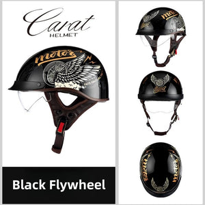 Leather Retro Motorcycle Half-Covered Helmet Comfortable Lightweight Men Portable Helmet snow Skiing Helmets with Goggles cover AXSSIBLZ