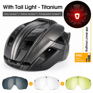 WEST BIKING Integrated Ultralight Bike Helmet With Taillight Goggle Men Women Cycling Safety Hat MTB Road Bike Motorcycle Helmet AXSSIBLZ