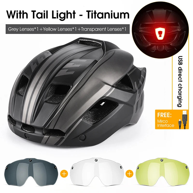 WEST BIKING Integrated Ultralight Bike Helmet With Taillight Goggle Men Women Cycling Safety Hat MTB Road Bike Motorcycle Helmet AXSSIBLZ