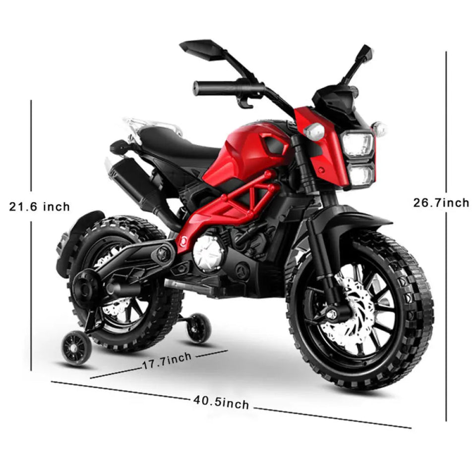 Electric Motorcycle for Kids, Kids Ride on  Motorcycle,  12V  Electric Dirt  Bike with Training Wheels, Hand Racing   Foot Brake AXSSIBLZ