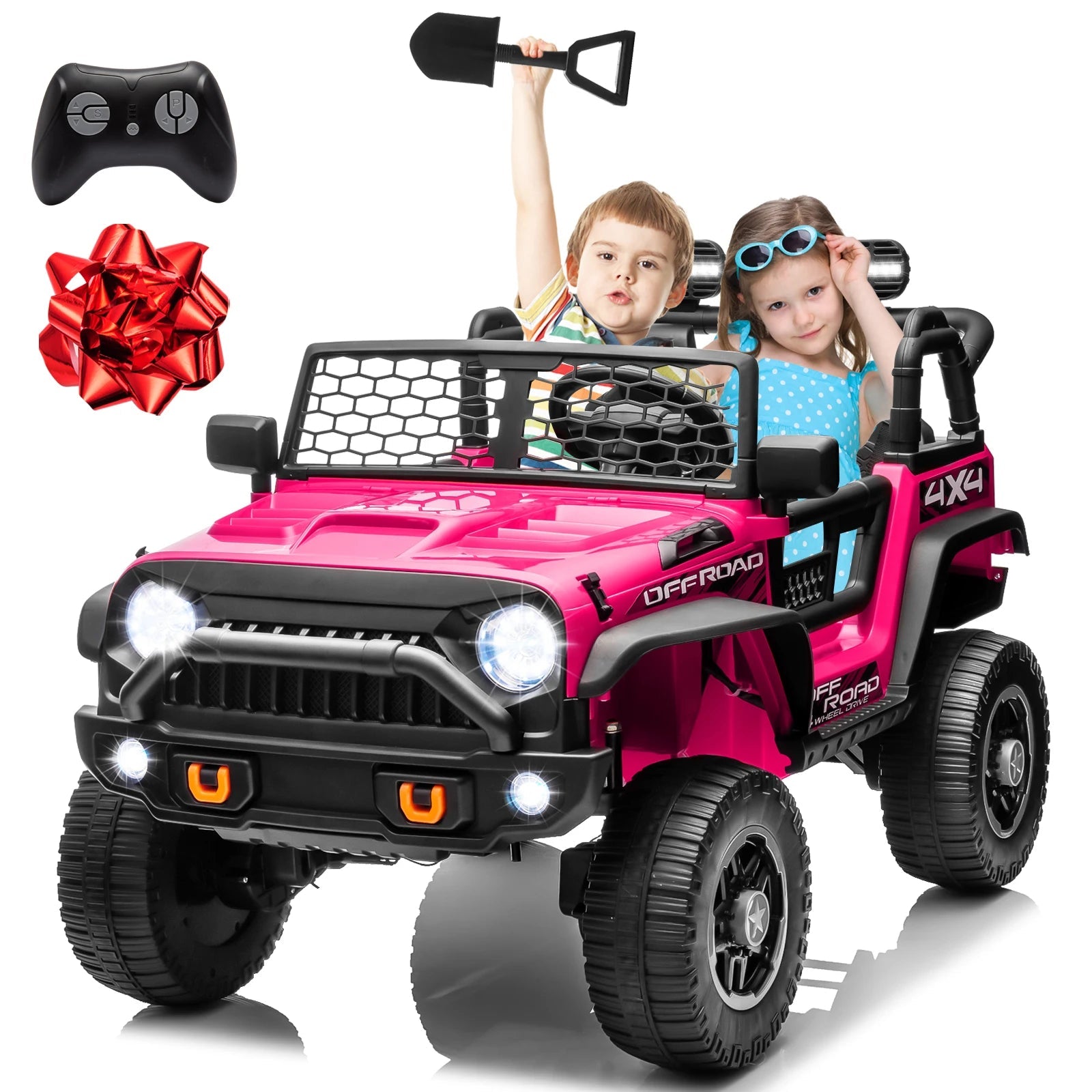24V Ride on Car Truck with Remote Control & 2 Seater, 4WD/2WD Switchable 400W Powered Ride on Toys with Shovel Spring Suspension AXSSIBLZ