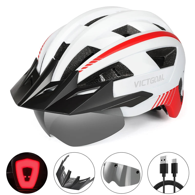 VictoSafe MTB Helmet – Complete Protection with LED, Visor & Goggles for Cyclists AXSSIBLZ