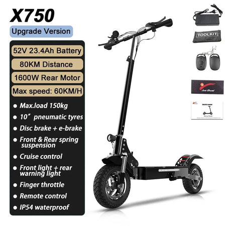 AJOOSOS X750 Electric Scooter Adults 52V 1600W 2500W Rear Motor 3 Speed Gear 65km/h 75km электросамокат E Scooter AXSSIBLZ