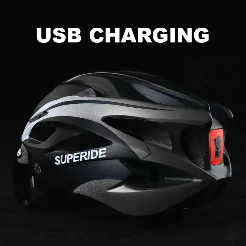 SUPERIDE Road Bike Helmet w/ Visor & Rearlight - AXSSIBLZ