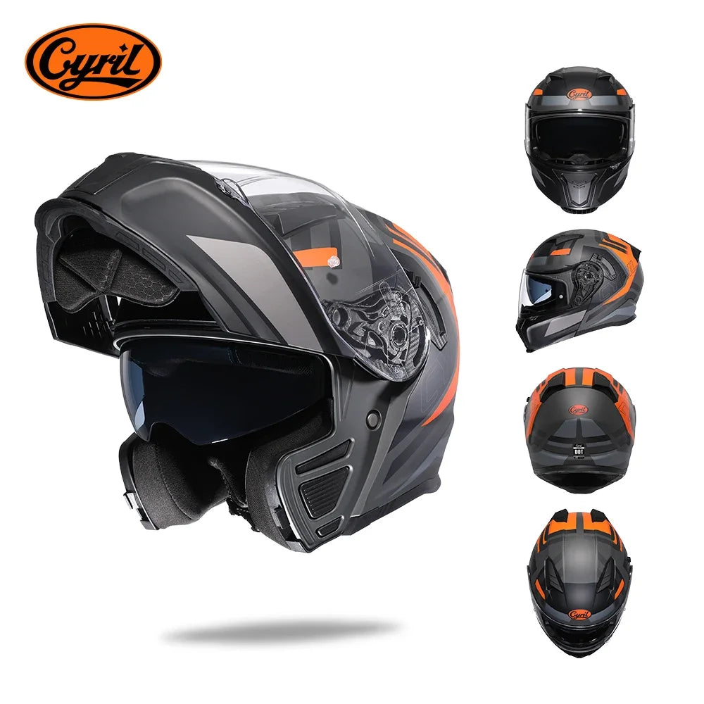 Full Face Motorcycle Helmet with Dual Visor Cyril Flip-up Motorcycle Helmet with Bluetooth Slot For Adult DOT Approved Helmet AXSSIBLZ