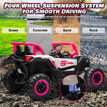 24V Ride On Car for Kids w/Remote Control, JOYRACER Battery Powered Off-Road UTV, 4x150W Motors,4 Shock Absorbers, 4.5 Mph Max S AXSSIBLZ
