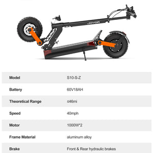 JOYOR S10S-Z Electric Scooter 2*1000W Dual Drive Super Endurance Cruise function Foldable Shock-Absorbing Electric Scooter AXSSIBLZ
