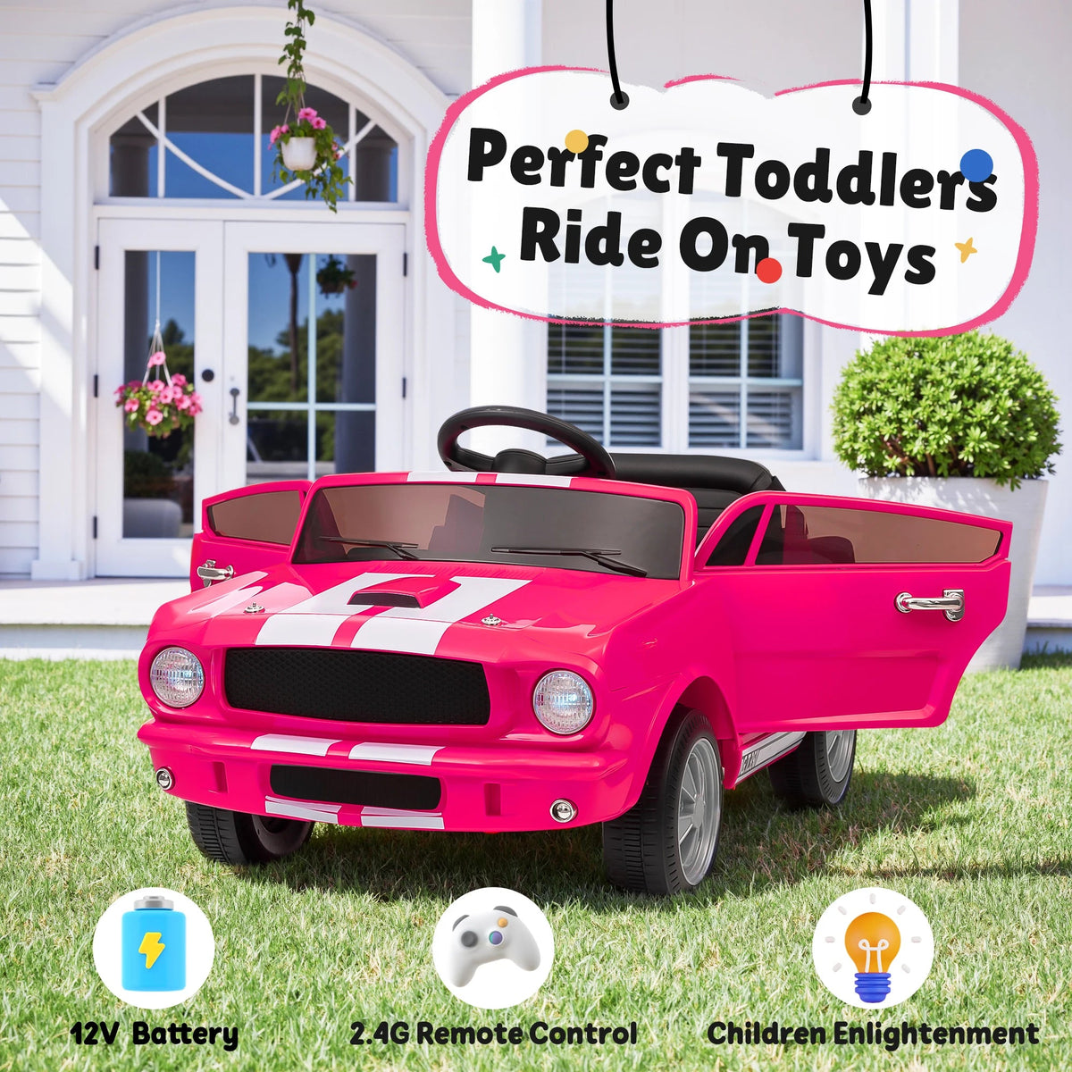 [Official Licensed]Shelby GT350 Kids Electric Car 12V 2WD W/ Parent Remote Control & Safety Belt - All-Terrain Ride-On Toy - Per AXSSIBLZ