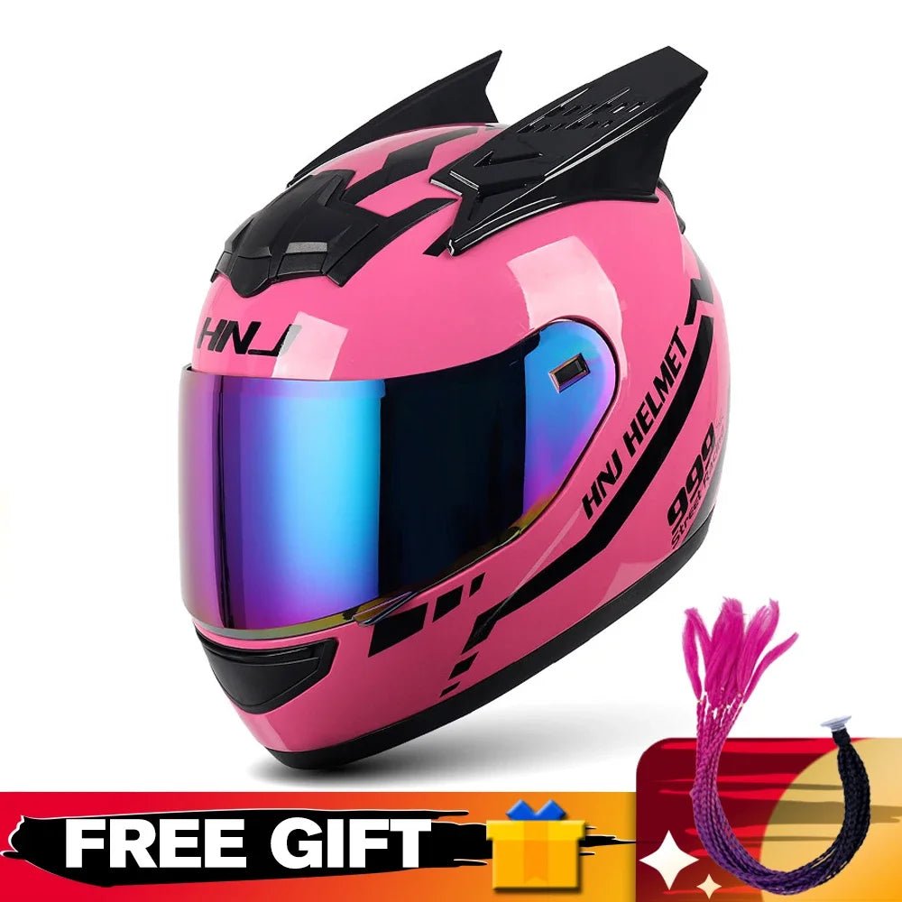 Helmets Motorcycle Personality Horn Motocross Helmet Full Face Motorbike Helmet Breathable Casco Ear Moto Helmets for Men Women AXSSIBLZ