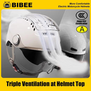 BIBEE Electric Motorcycle Helmet Summer Breathable Electric Bike Open Face Helmet Men Women Dual Lenses Jet Scooter Half Helmets AXSSIBLZ