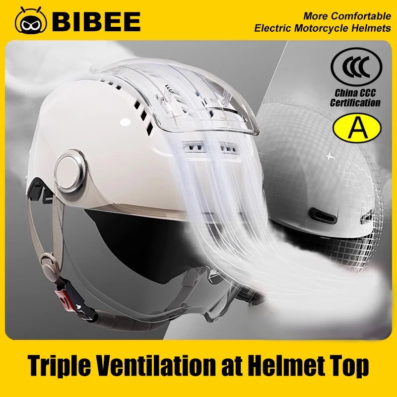 BIBEE Electric Motorcycle Helmet Summer Breathable Electric Bike Open Face Helmet Men Women Dual Lenses Jet Scooter Half Helmets AXSSIBLZ